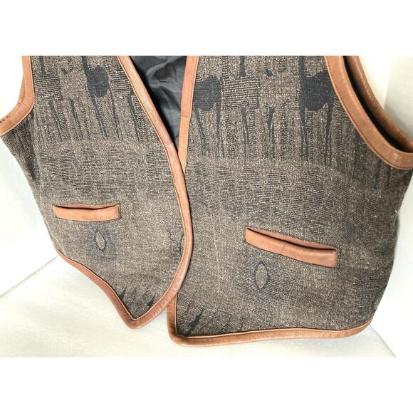 Sumac Design Vest Men’s Medium 100% Wool With Leather Trim Alpaca Designs - Picture 4 of 10